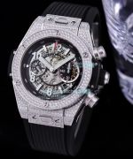 Swiss HUB1242 Hublot Replica Big Bang Watch Diamonds Watch - Skeleton Dial Black Rubber Band